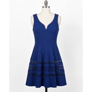 Annabella Royal Blue Fit & Flare Dress Notched Neck Crochet Lace‎ Small Cocktail